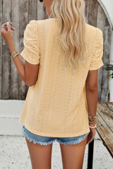 Eyelet Square Neck Puff Sleeve T-Shirt - Cute Little Wish