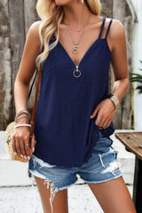 Eyelet V-Neck Double Spaghetti Straps Cami - Cute Little Wish