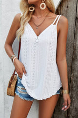 Eyelet V-Neck Double Spaghetti Straps Cami - Cute Little Wish