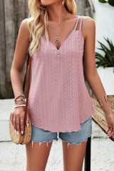 Eyelet V-Neck Double Spaghetti Straps Cami - Cute Little Wish