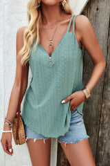 Eyelet V-Neck Double Spaghetti Straps Cami - Cute Little Wish