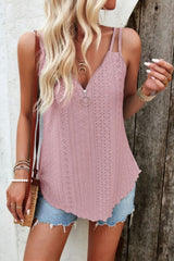 Eyelet V-Neck Double Spaghetti Straps Cami - Cute Little Wish