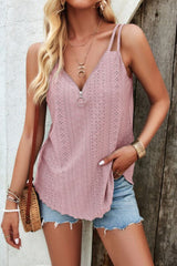 Eyelet V-Neck Double Spaghetti Straps Cami - Cute Little Wish