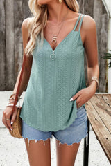 Eyelet V-Neck Double Spaghetti Straps Cami - Cute Little Wish