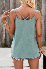 Eyelet V-Neck Double Spaghetti Straps Cami - Cute Little Wish