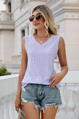 Eyelet V-Neck Tank - Cute Little Wish