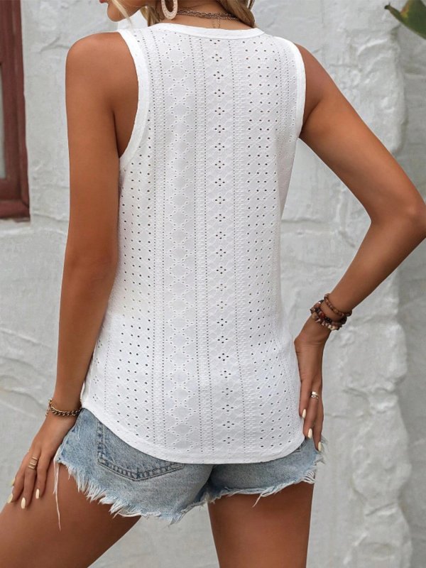 Eyelet V-Neck Wide Strap Tank - Cute Little Wish