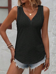 Eyelet V-Neck Wide Strap Tank - Cute Little Wish