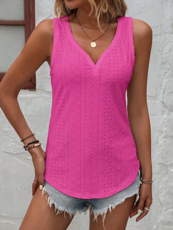 Eyelet V-Neck Wide Strap Tank - Cute Little Wish