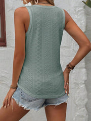 Eyelet V-Neck Wide Strap Tank - Cute Little Wish