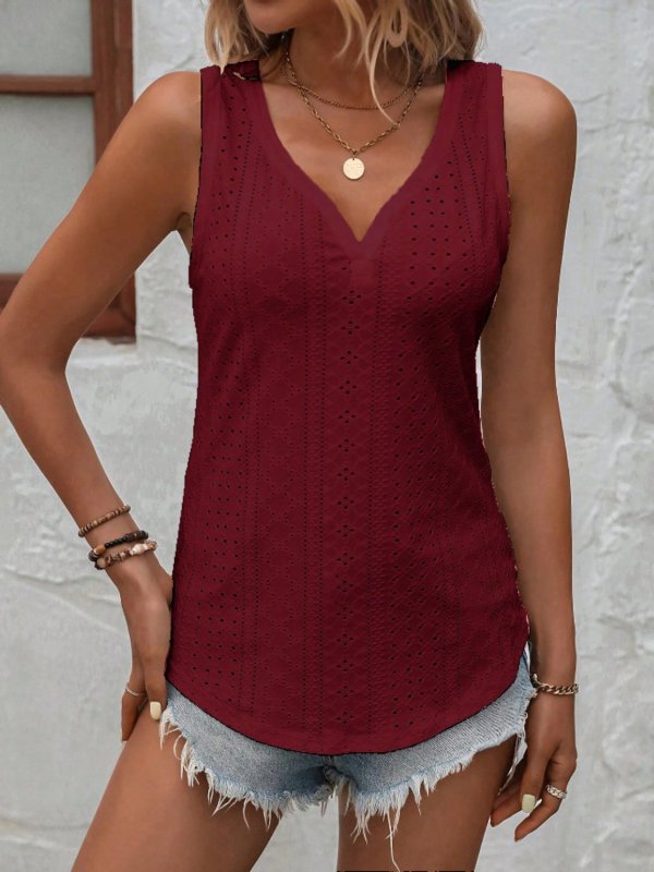 Eyelet V-Neck Wide Strap Tank - Cute Little Wish