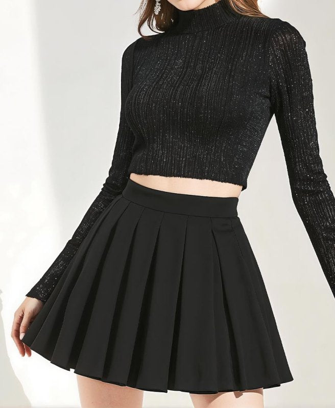 Fashion Black Pleated Skirt - Cute Little Wish