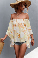 Floral Bell Sleeve Off-Shoulder Blouse - Cute Little Wish