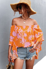 Floral Bell Sleeve Off-Shoulder Blouse - Cute Little Wish