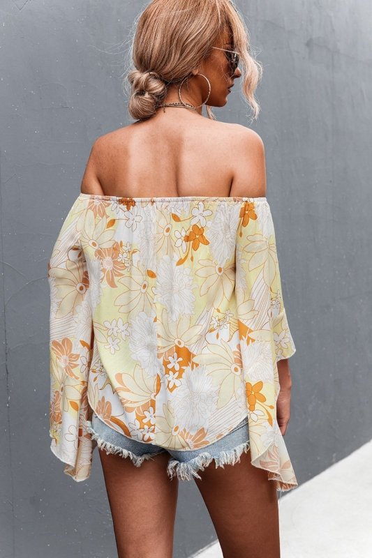 Floral Bell Sleeve Off-Shoulder Blouse - Cute Little Wish