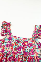 Floral Buttoned Square Neck Ruffled Tank - Cute Little Wish