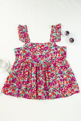 Floral Buttoned Square Neck Ruffled Tank - Cute Little Wish