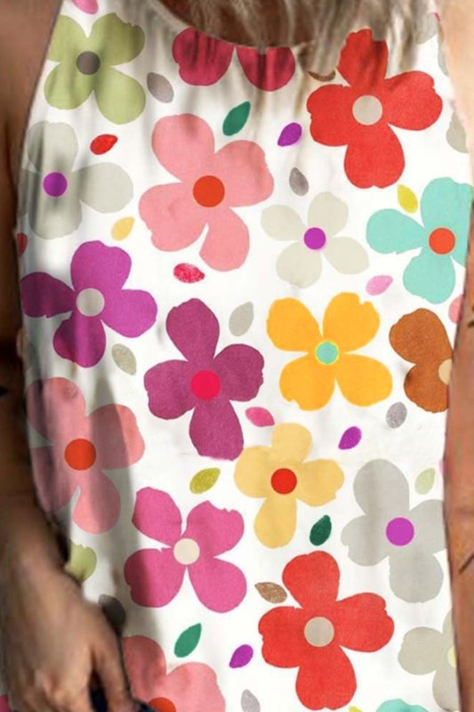 Flower Printed Round Neck Tank - Cute Little Wish