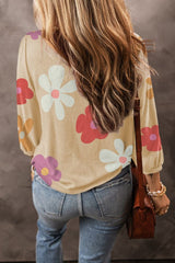 Flower Round Neck Long Sleeve Blouse - Cute Little Wish