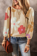 Flower Round Neck Long Sleeve Blouse - Cute Little Wish