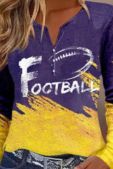 FOOTBALL Graphic Notched Neck Long Sleeve T-Shirt - Cute Little Wish