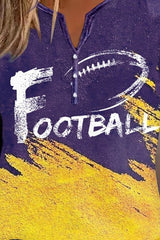 FOOTBALL Graphic Notched Neck Long Sleeve T-Shirt - Cute Little Wish