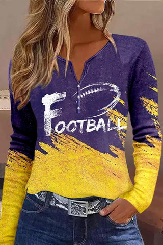 FOOTBALL Graphic Notched Neck Long Sleeve T-Shirt - Cute Little Wish