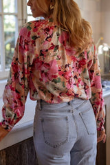 Frill Floral Button Down Long Sleeve Shirt