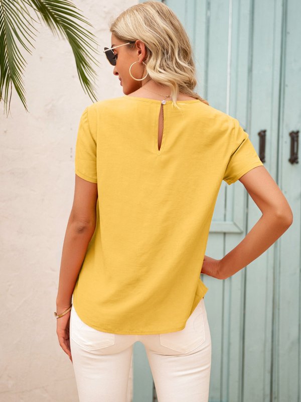 Frill Round Neck Short Sleeve Blouse - Cute Little Wish