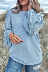 Frill Texture Round Neck Long Sleeve Sweatshirt