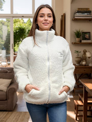 Full Size Turtleneck Zip Up Long Sleeve Sherpa Jacket