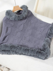 Fuzzy Hem Cable - Knit Poncho