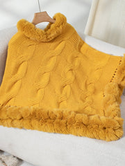 Fuzzy Hem Cable - Knit Poncho