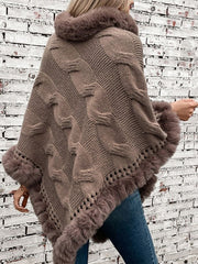 Fuzzy Hem Cable - Knit Poncho