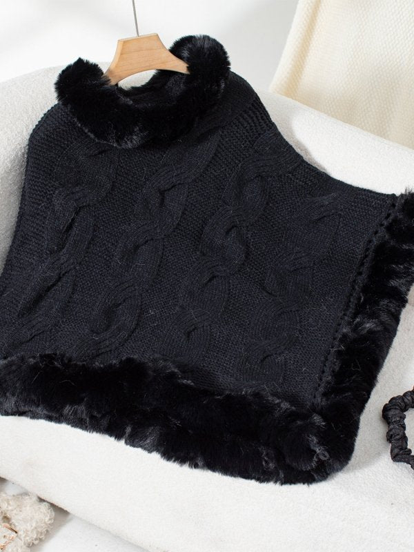 Fuzzy Hem Cable - Knit Poncho