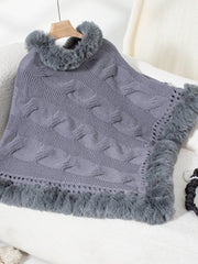 Fuzzy Hem Cable - Knit Poncho