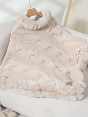 Fuzzy Hem Cable - Knit Poncho