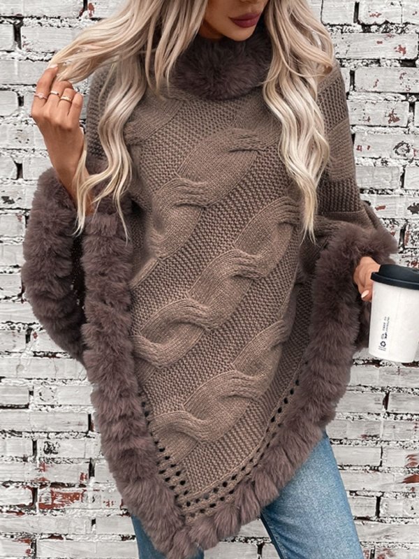 Fuzzy Hem Cable - Knit Poncho