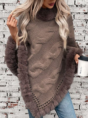 Fuzzy Hem Cable - Knit Poncho