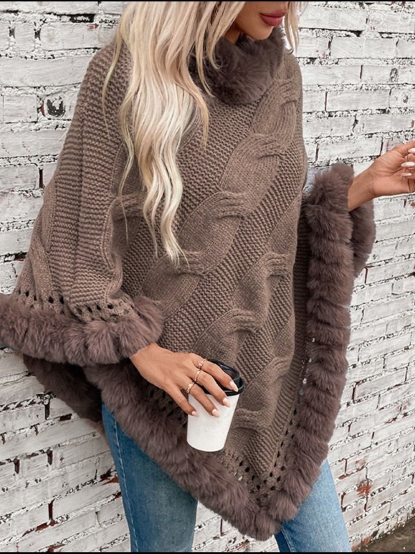 Fuzzy Hem Cable - Knit Poncho