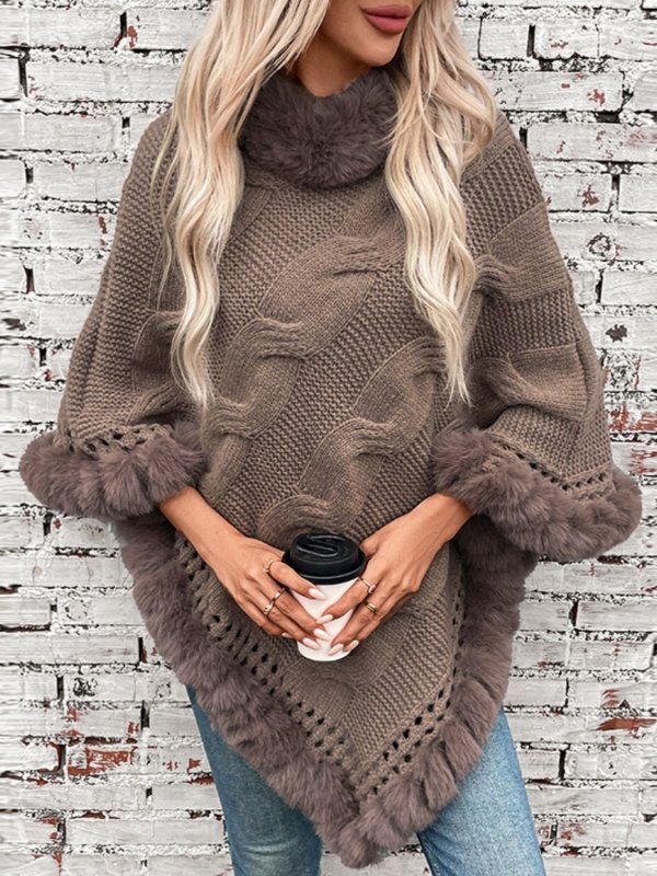 Fuzzy Hem Cable - Knit Poncho