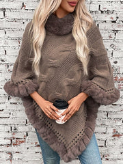 Fuzzy Hem Cable - Knit Poncho