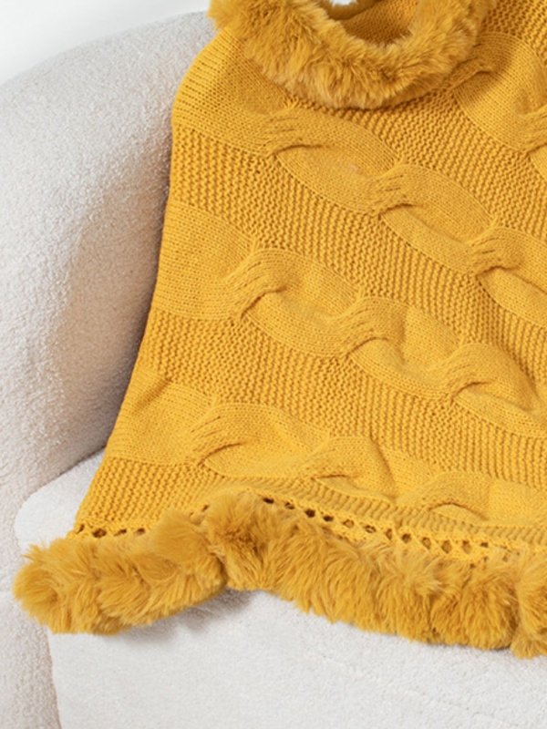 Fuzzy Hem Cable - Knit Poncho