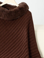 Fuzzy Trim Texture Three - Quarter Sleeve Poncho