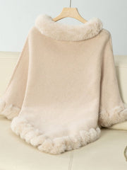 Fuzzy Trim Texture Three - Quarter Sleeve Poncho