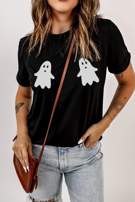 Ghost Graphic Short Sleeve Round Neck T-Shirt - Cute Little Wish