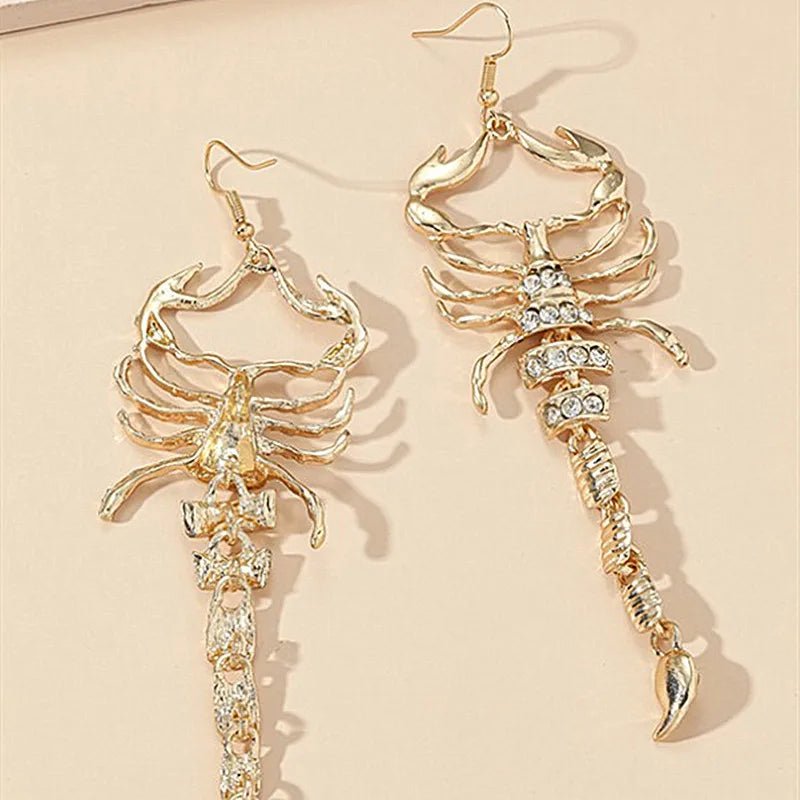 Glamorous Gold Scorpion Earrings with Rhinestone Detailing - Cute Little Wish