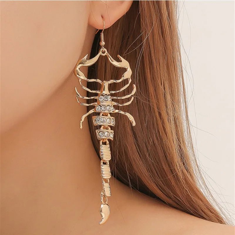 Glamorous Gold Scorpion Earrings with Rhinestone Detailing - Cute Little Wish