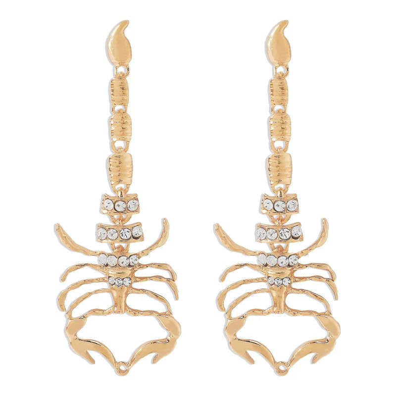 Glamorous Gold Scorpion Earrings with Rhinestone Detailing - Cute Little Wish