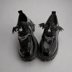 Gothic Women's Platform Shoes with Bat Wings and Pentagram Chain - Cute Little Wish